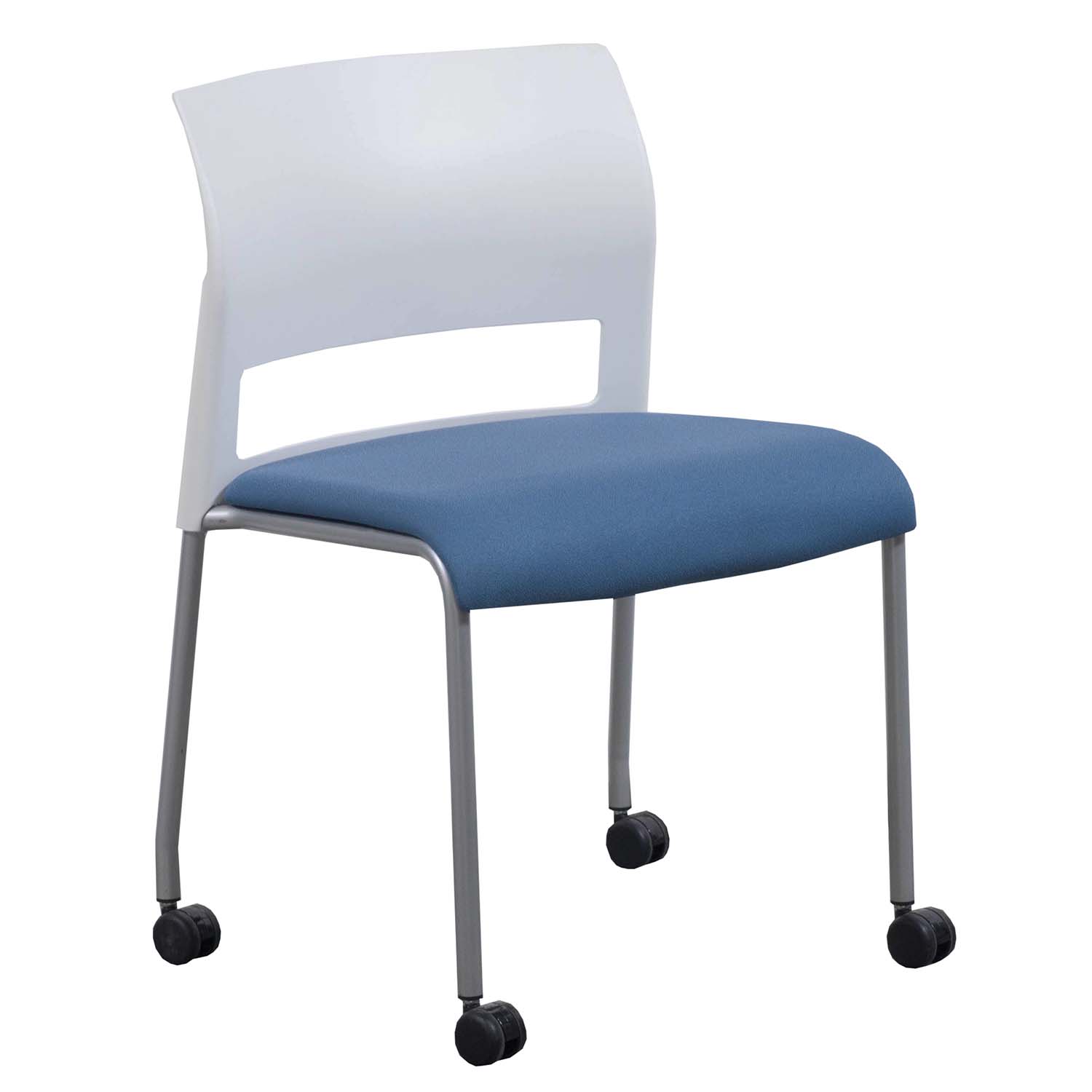 Blue Upholstered White Poly Stack Chair